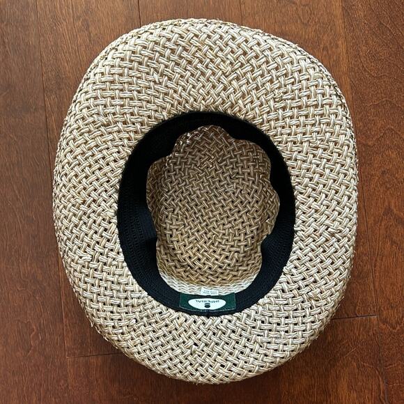 Imperial “Vail” Straw Hat in White and Tan with Blue Chambray Band and Bow, OSFM - Picture 9 of 10